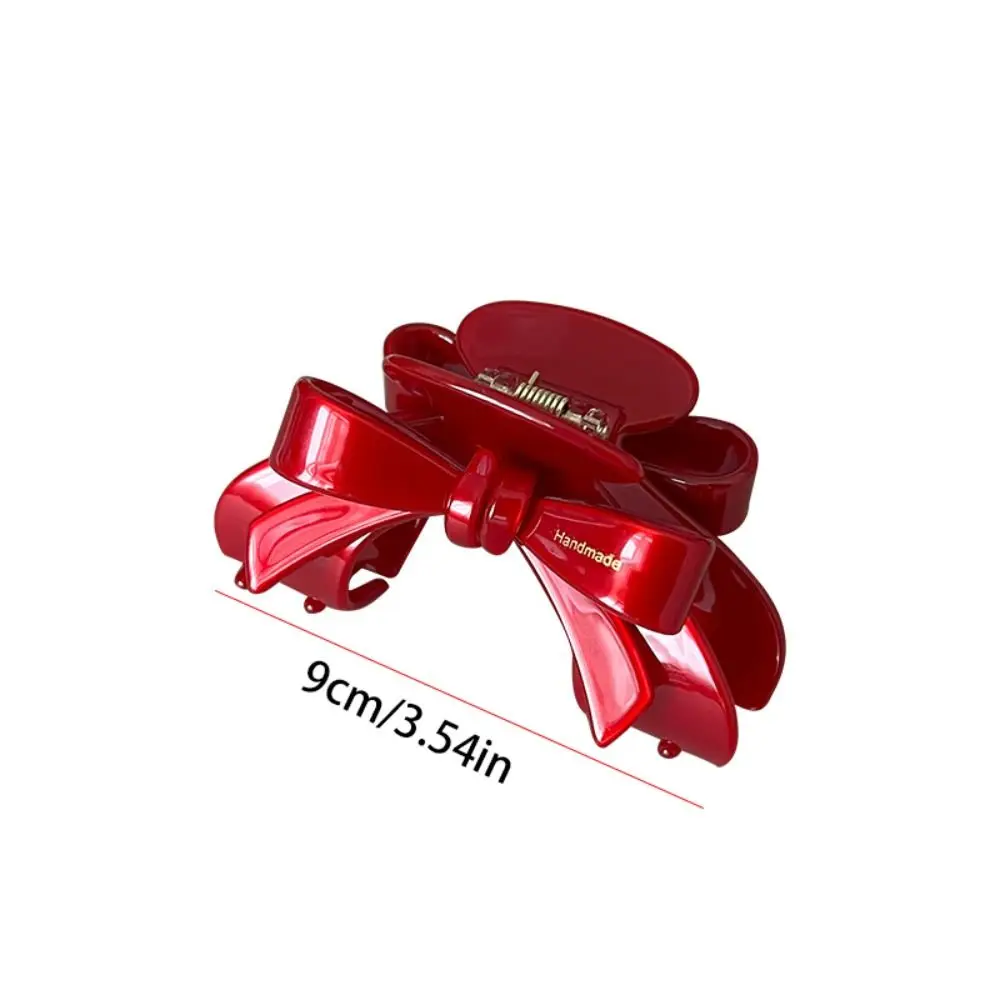 New Year Red Bow Acetic Acid Hair Claw Sweet Cute Exquisite Hair Clip for Women Girl Korean Trendy Headwear Jewelry Gift