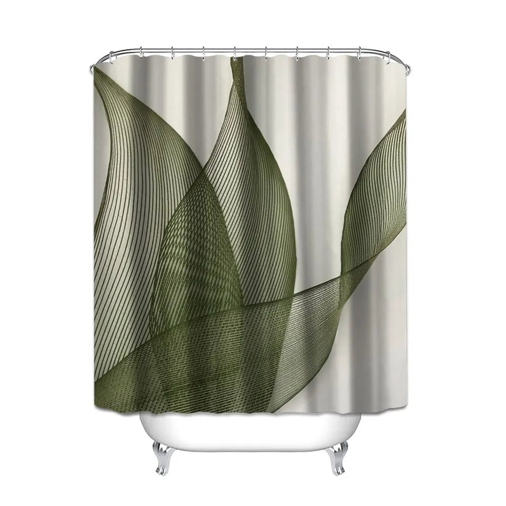 

Занавеска для душа из полиэстера с цифровой печатью зеленого листа, водонепроницаемая, сверление не требуется, занавеска для перегородки в ванной комнате