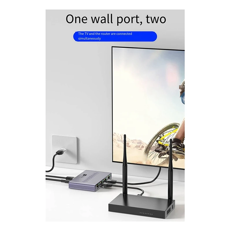 GO-New Network Cable Splitter 1 To 4 Gigabit Network Distributor Simultaneous Internet Access, RJ45 Network Switch Extender