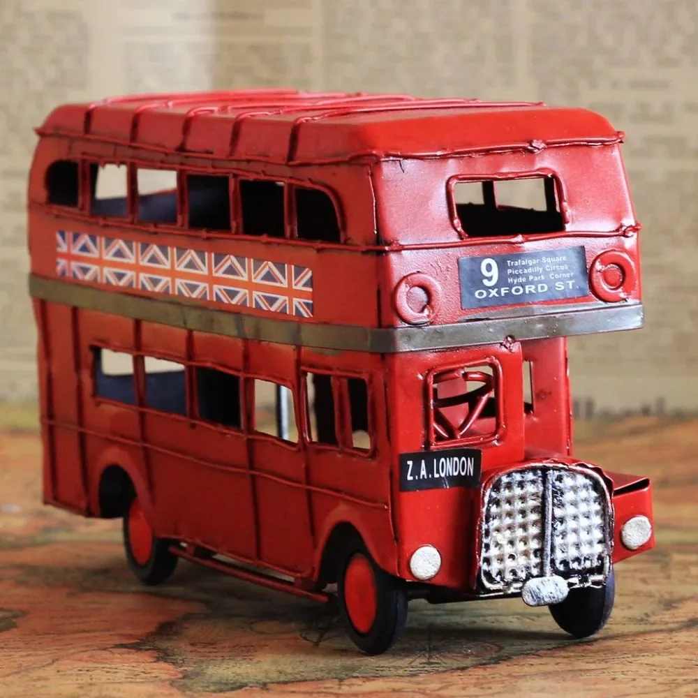 Красное железо, двухэтажная модель автобуса, классический лондонский уличный автобус ручной работы, подарок на память о старым временем, украшение для дома