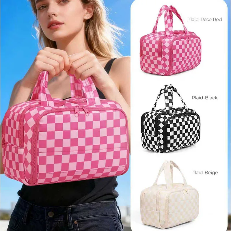 

Водонепроницаемая ручная косметичка с шахматным рисунком для стирки и ухода за волосами, дорожная многофункциональная сумка для хранения большой емкости