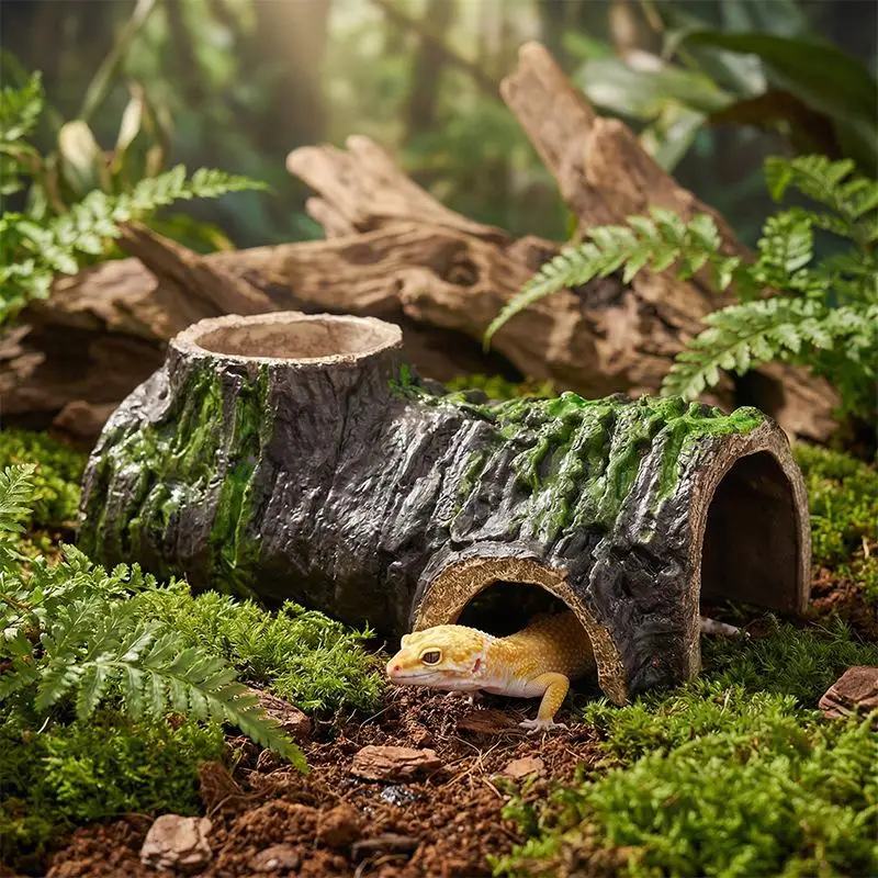 Resin Reptile Rock Cave Hideout Eco-Friendly Aquarium Decor for Turtle Gecko Frog Amphibian Pet Cage Decoration