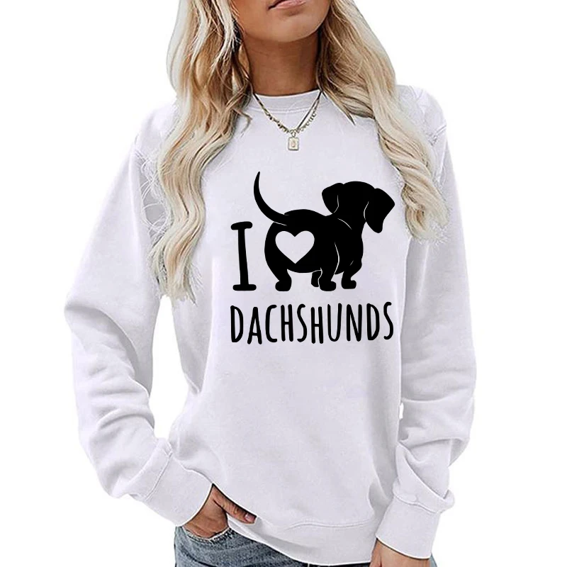 (A+Quality)Fashion I Love Dachshund Printed Sweatshirts Spring Autumn Winter Long Sleeve Round Neck Casual Sweater Women Hoodies