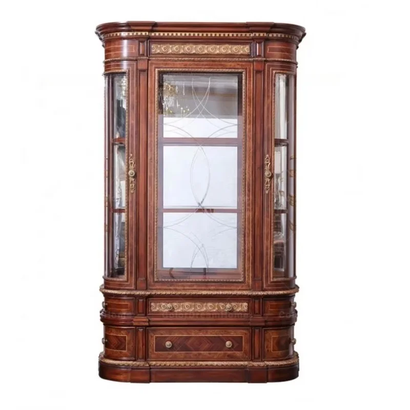 Luxury Royal Living Room Wooden Antique Cabinet Glass Display Cabinet