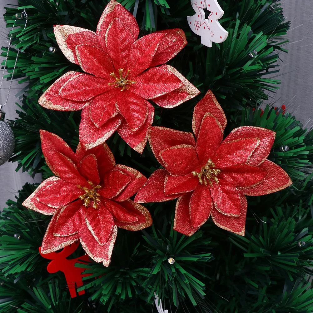 

32pcs Christmas Flower Decorations Lifelike Glitter Imitated Flowers For Tree Home Party Festival Xmas Wreath Decor Simulation