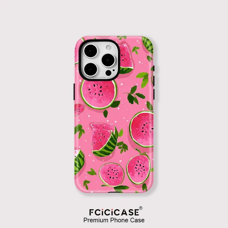 Fcicicase Wireless Charge Magnetic für Magsafe Hülle für iPhone 16 Plus 15 14 13 Pro Max 12 11 Doppelschichtige Wassermelonenabdeckung
