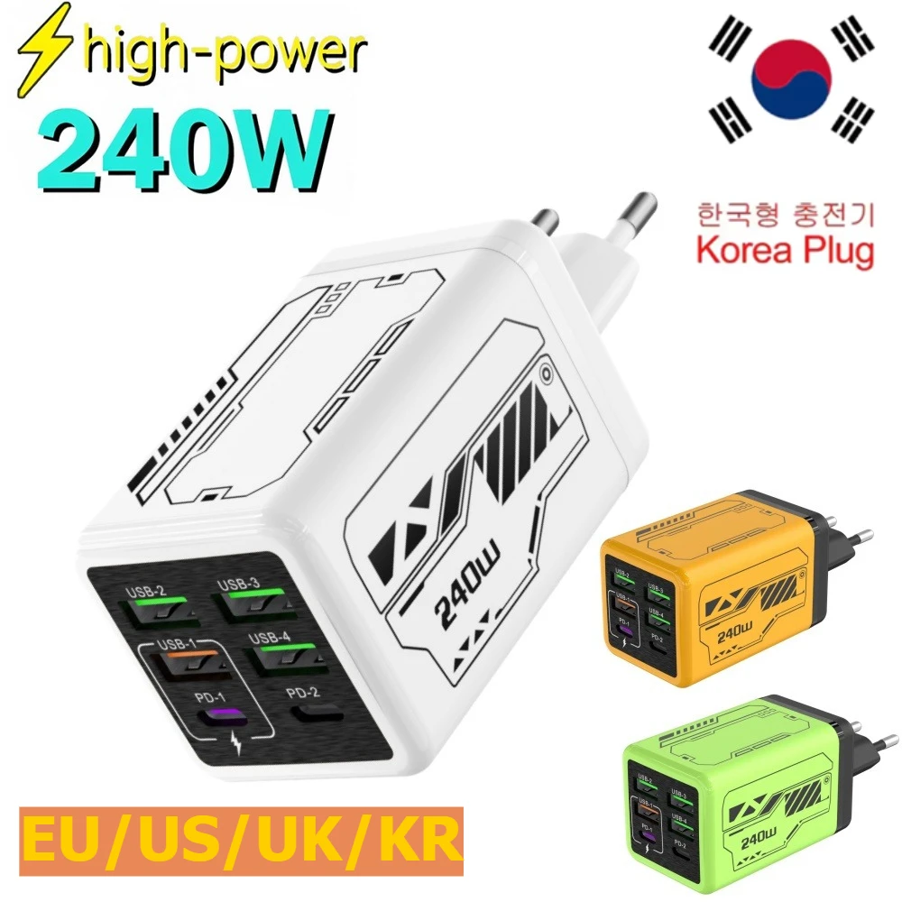 240W GaN USB Handy-Ladegerät Typ C Schnellladegerät Wandadapter für iPhone Xiaomi Huawei EU/US/UK/KR Stecker Mobiltelefon