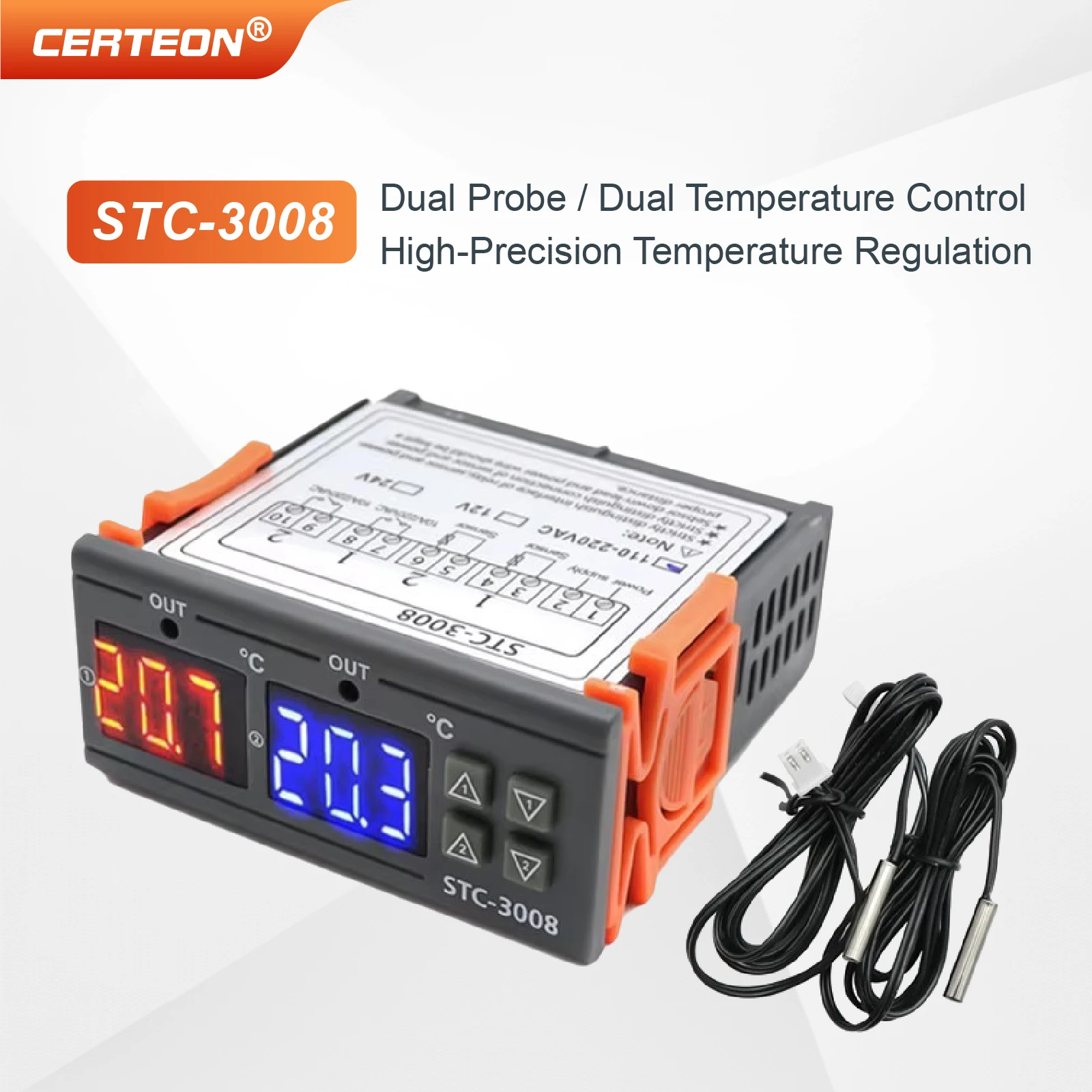 Controlador de termostato digital STC-3008/3028 display duplo relé duplo 12v/24v/220v interruptor controlador de temperatura e umidade