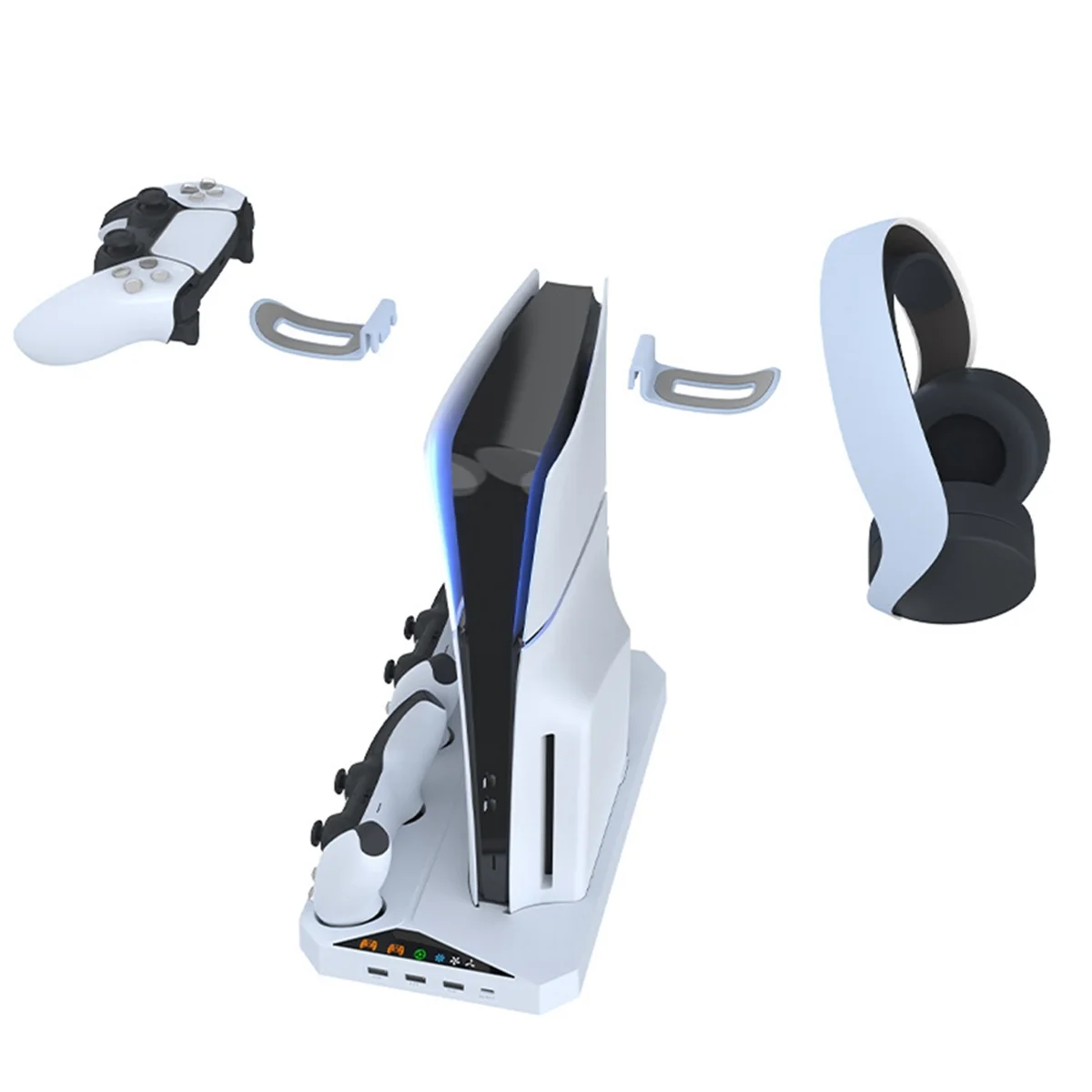 POP-lFor PS5 Slim وحدة التحكم الرقمية الضوئية مقبض قاعدة التبريد المزدوج لرسو السفن سماعة الرأس