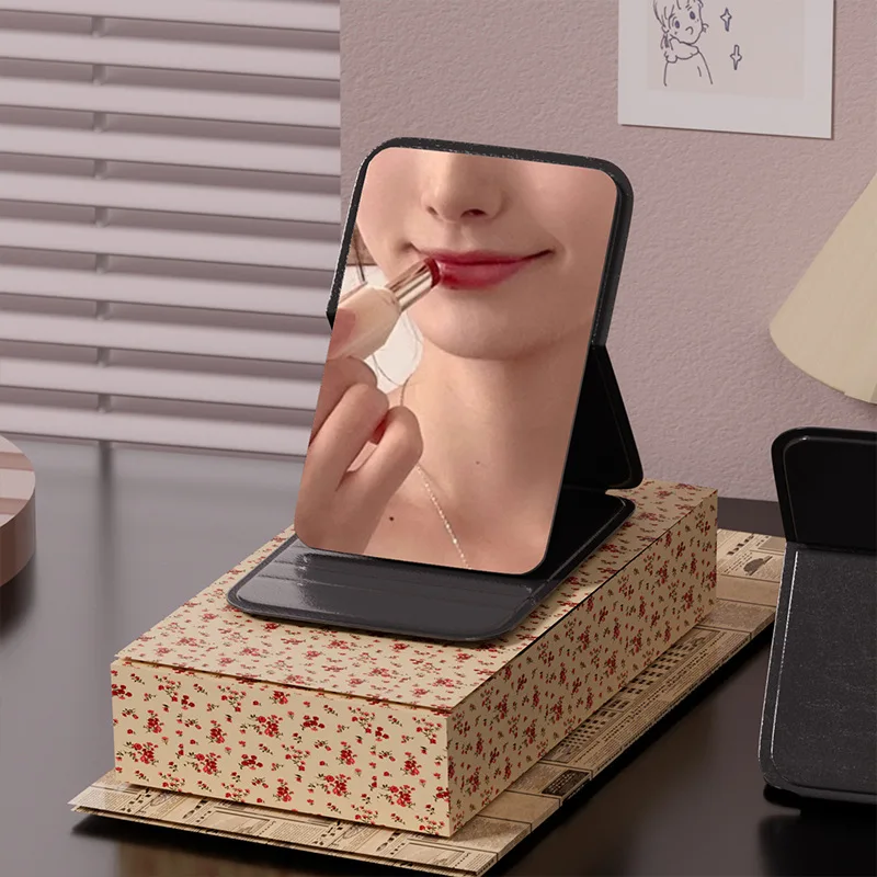 Mini Tabletop Frameless Portable Beauty Adjustable Makeup Stand Mirror Leather Foldable Pocket Compact Vanity Cosmetic Mirrors