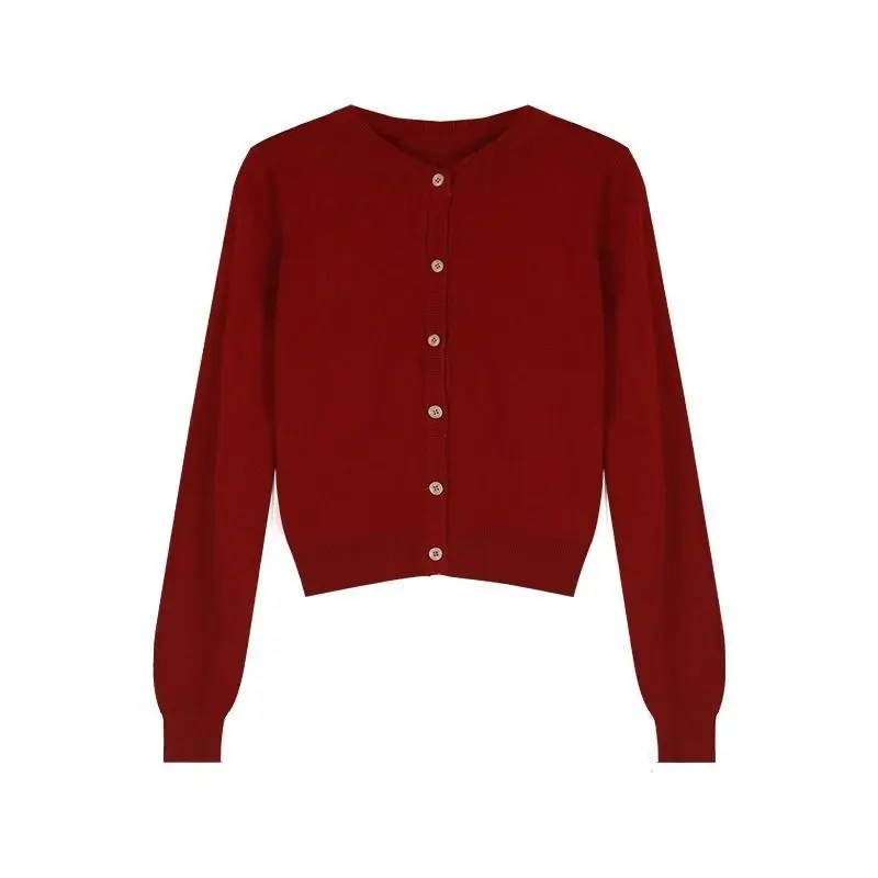 Czerwony kardigan z dzianiny Krótki, dopasowany top na wczesną jesień