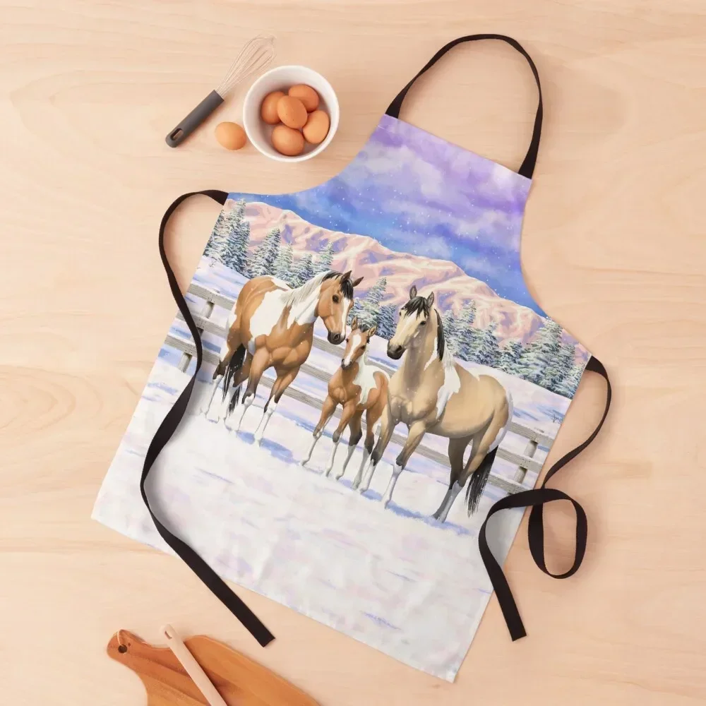 

Buckskin Pinto Dun Paint Quarter Horses In Snow Apron beauty master for kitchen useful Apron