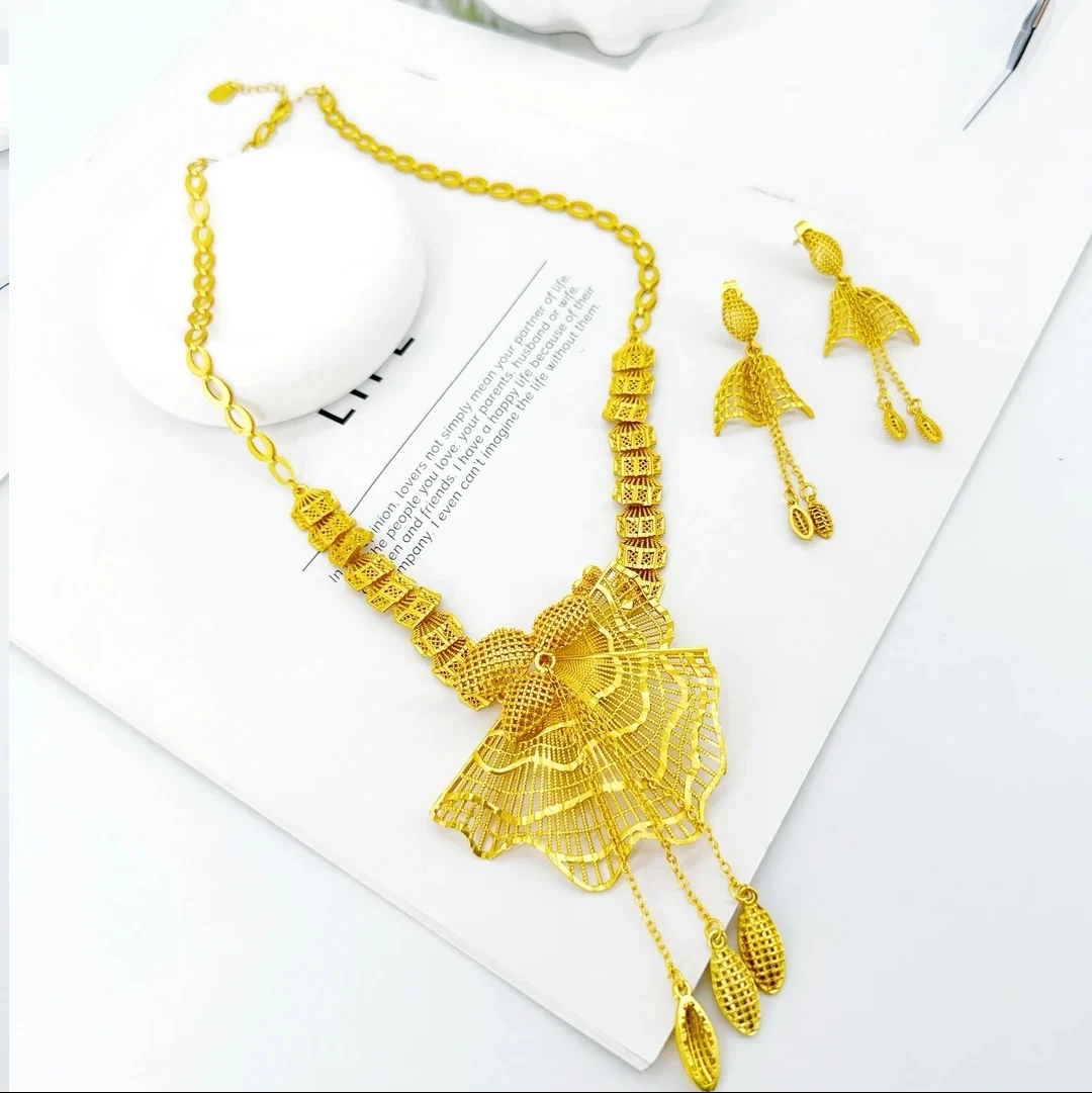 New Dubai 24K Gold Plated Necklace Earrings for Romantic Wedding Party Jewelry Set for Women DD10560