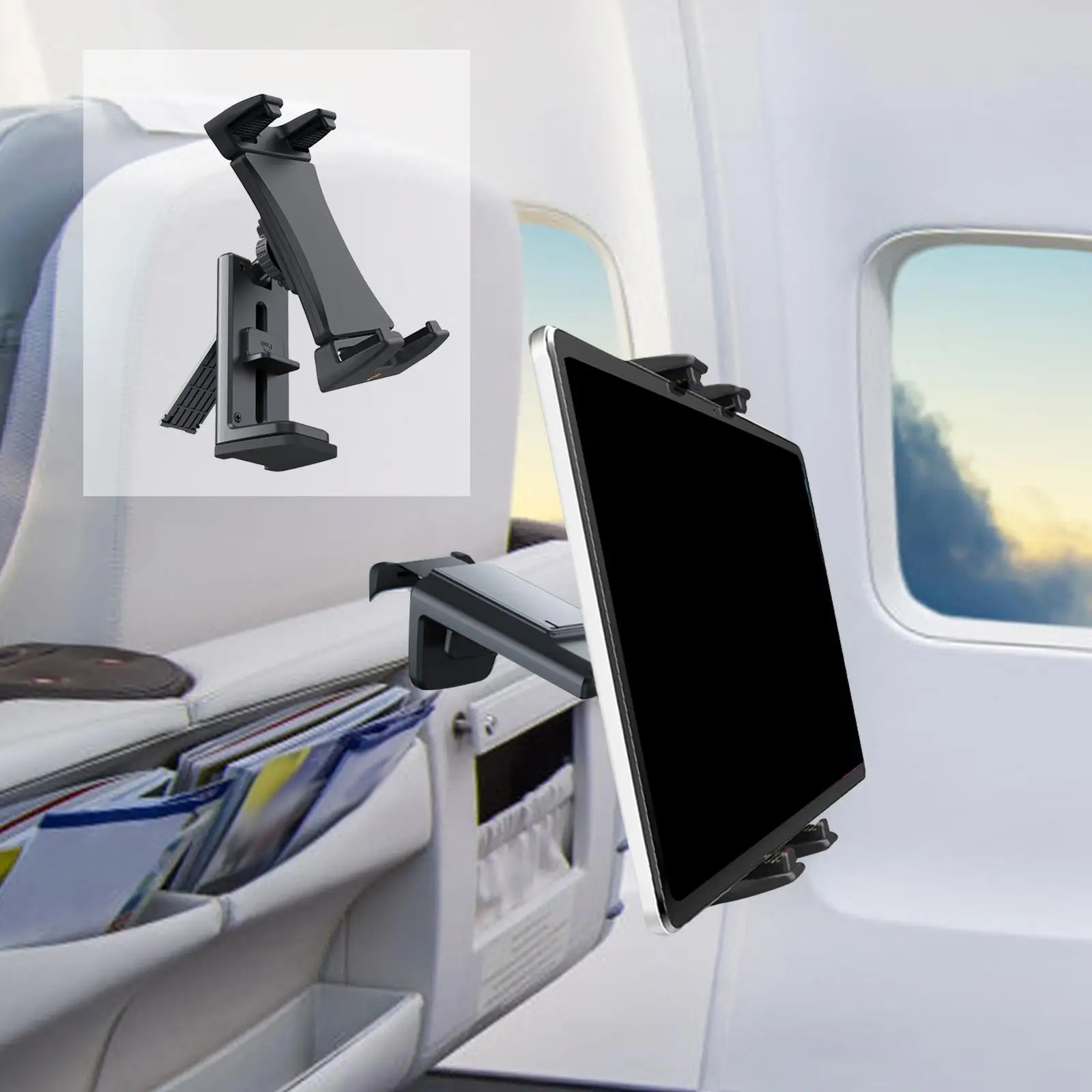 

360 Rotation Tablet Clamp Mount Stand Cellphone Clamp for Airplane Traveling