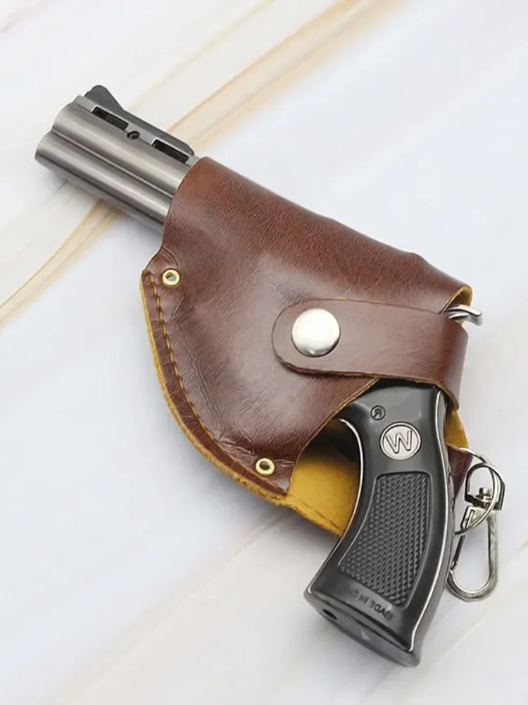 Allumeur de cigares, pistolet Revolver, briquet coupe-vent, pistolet métallique avec couvercle en cuir, allume-cigare gonflable et accessoires pour fumer
