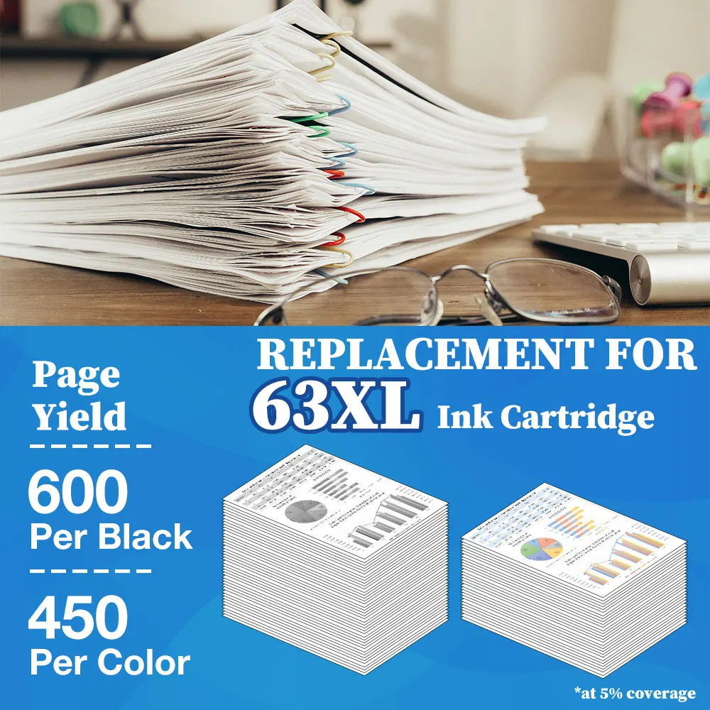 ALIZEO 63XL Re-Manufactured Replacement For HP 63 Ink Cartridge Deskjet 1110 1111 1112 2130 2131 2132  2133 2134 2136 Printer