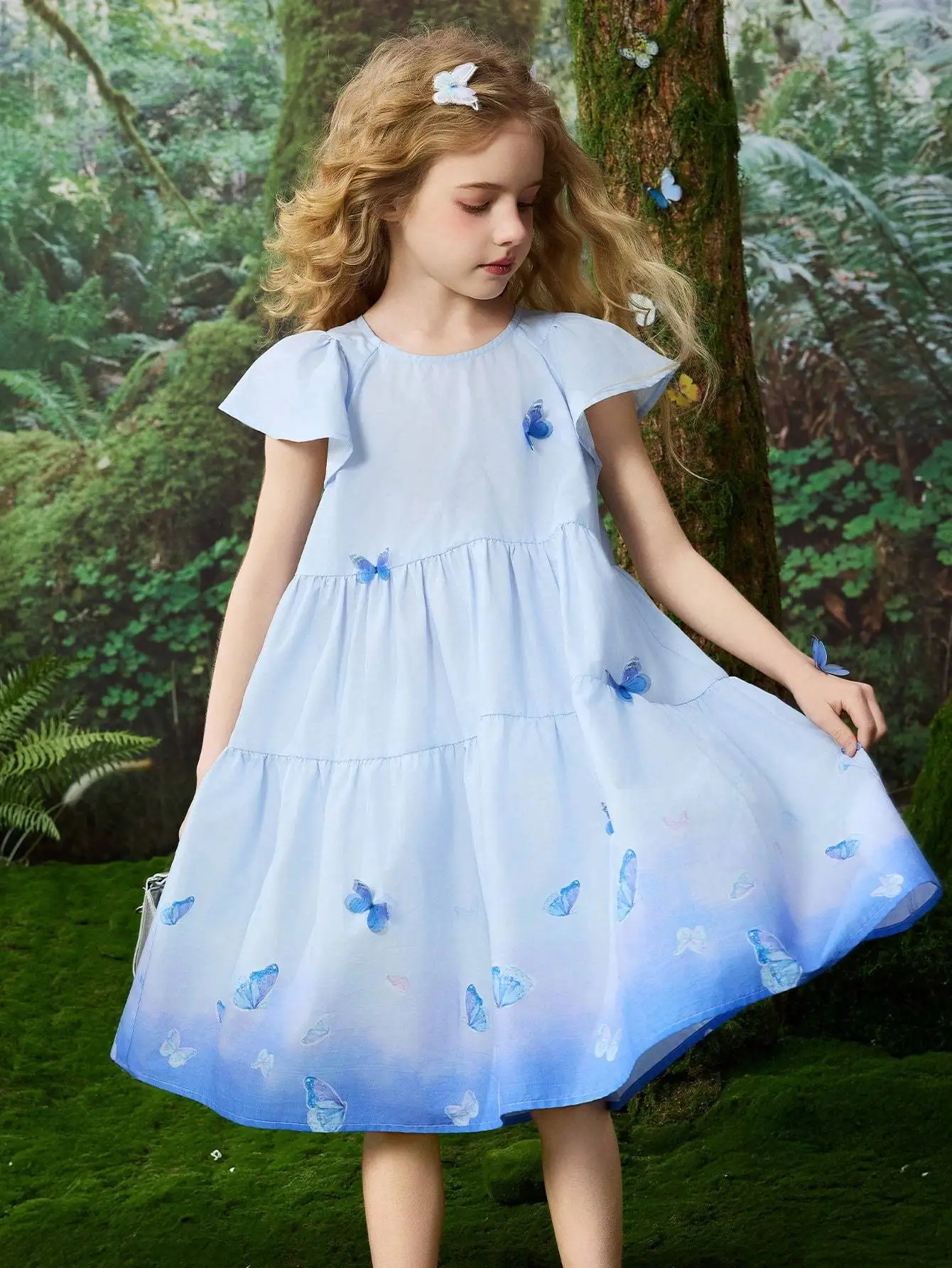 فستان الأميرة الصيفي بأكمام طائرة صغيرة من Tween Girls، تغيير تدريجي على شكل فراشة #5