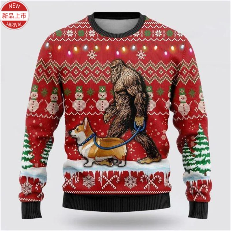 3DPrint Merry Christmas Sweatshirts Bigfoot Orangutan And-Ape Graphic Ugly Christmas Sweater Women New In Sweaters Mens Clothing