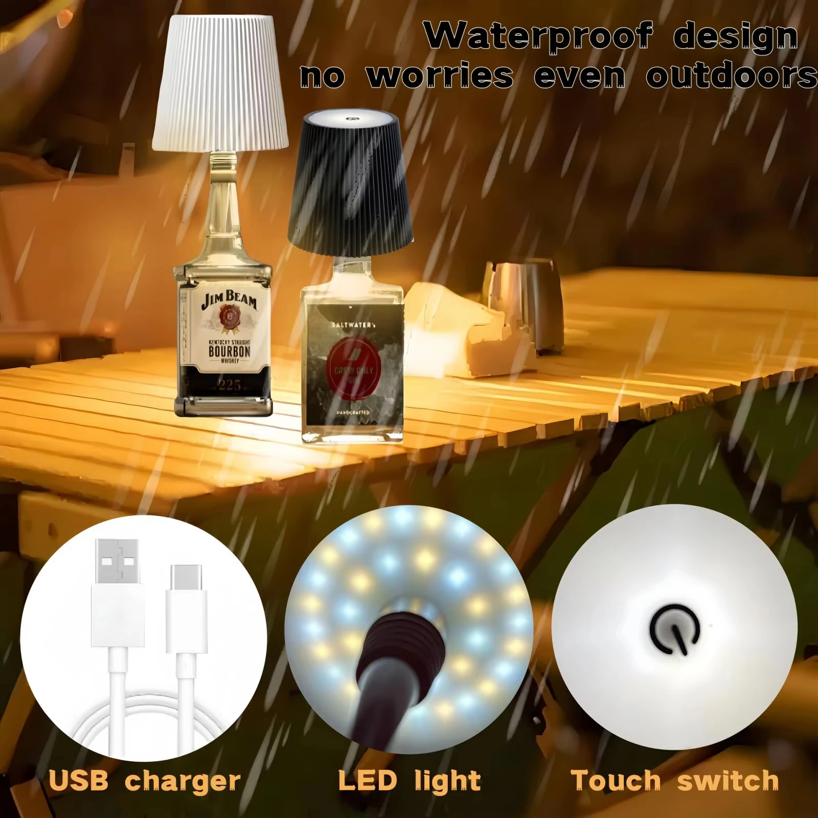 Lampe de Table en bouteille à commande tactile sans fil, Rechargeable par USB, 3 couleurs, gradation continue, lampe de nuit pour Bar, bouteilles de vin, lampes de bureau