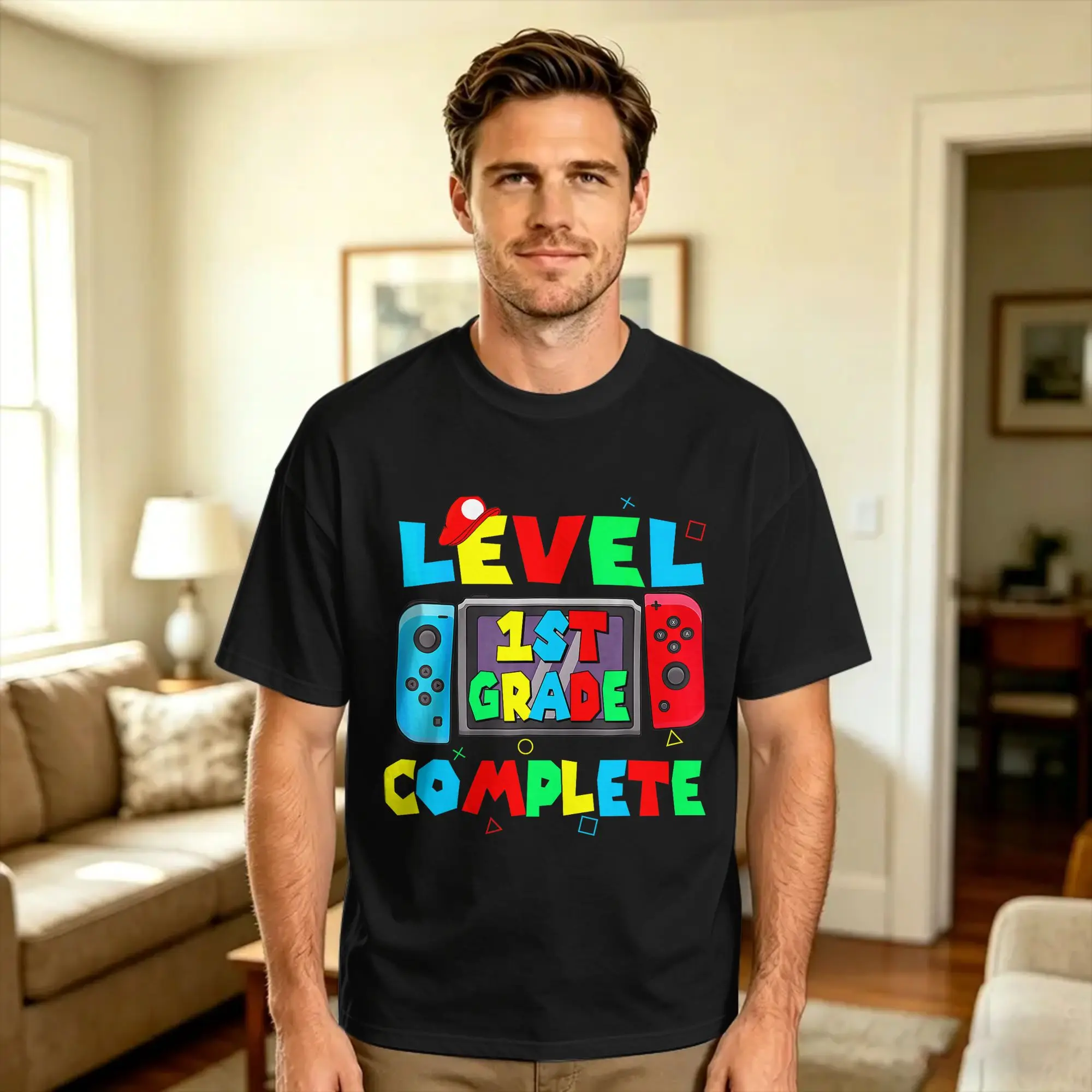 Men T Shirt Level 1st grade complete last day of school video game T Shirts Trending  Summer Tees Y2K Retro 100 Cotton Clothes