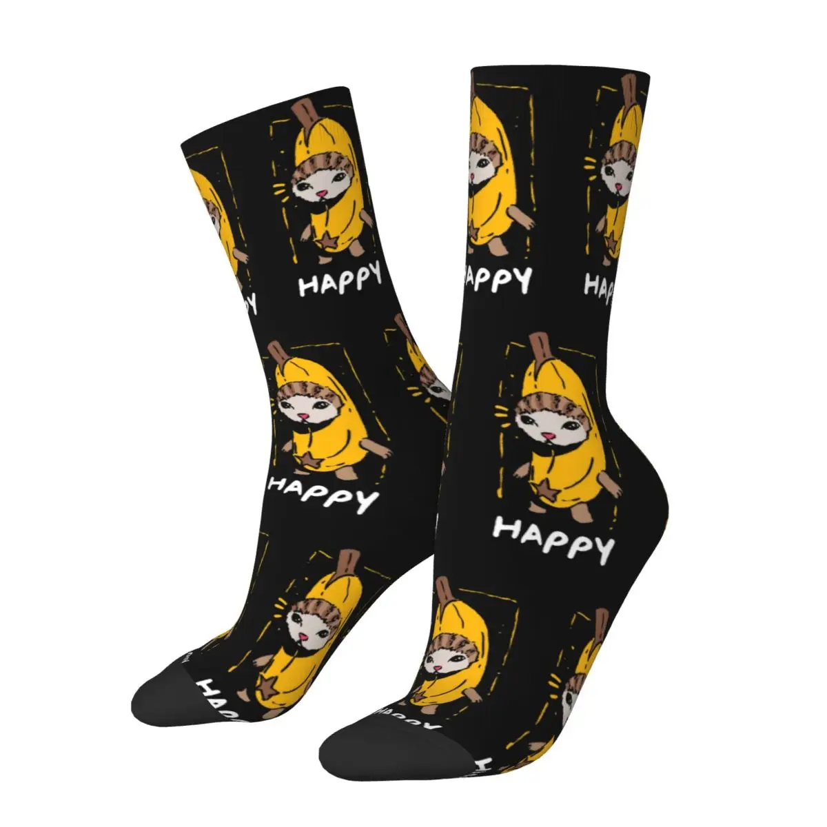 Retro Unisex Happy Banana Cat Funny Meme Crew Socks Merch Sports Socks Soft Wonderful Gifts