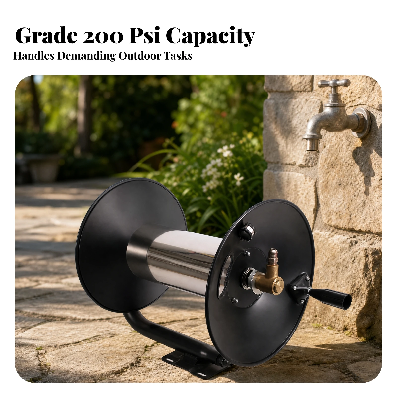 Manual Hose Reel Metal Hose Reel Hardware Sturdy Weather-Resistant for Gardeners, Garden, Car Wash