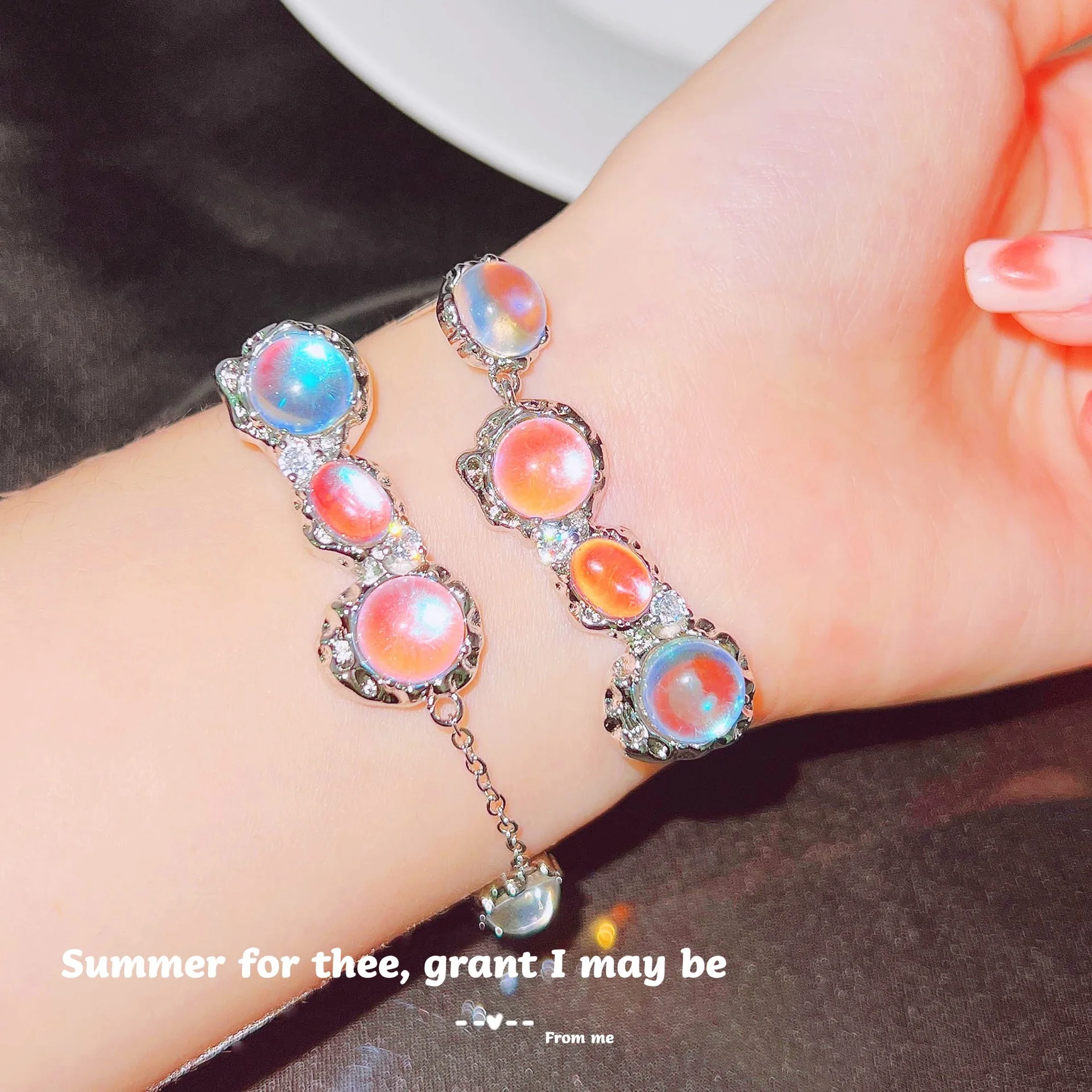 S925 Sterling Silver Light Luxury Moonstone Set Creative Stacking Necklace And Open Adjustable Ring For Fashion Forward Women