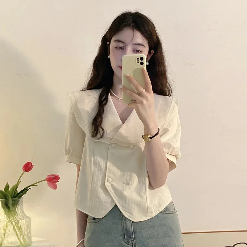 

Y2K Lotus Edge Tops&Tees Short Sleeved Shirt For Women 2025 Summer Korean Usa Version Gentle Style Short Commuting Top Tee New