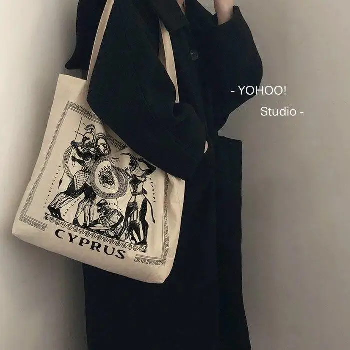 

Fashion Canvas Bag Literary Printing Large Capacity Women Shopping Bag Cotton Cloth Grocery Bag Simple Leisure Versatile Handbag