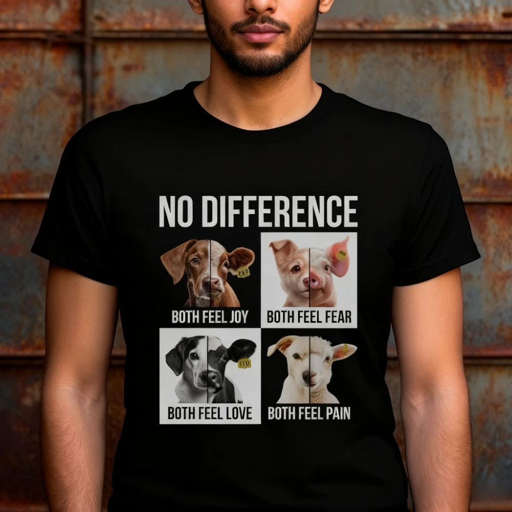 No Difference Cow Pig Dog Sheep Both Feel Pain Fear T-shirt Vegan Tshirt Unisex Activism Tee Veganism Activist Men Women Tops