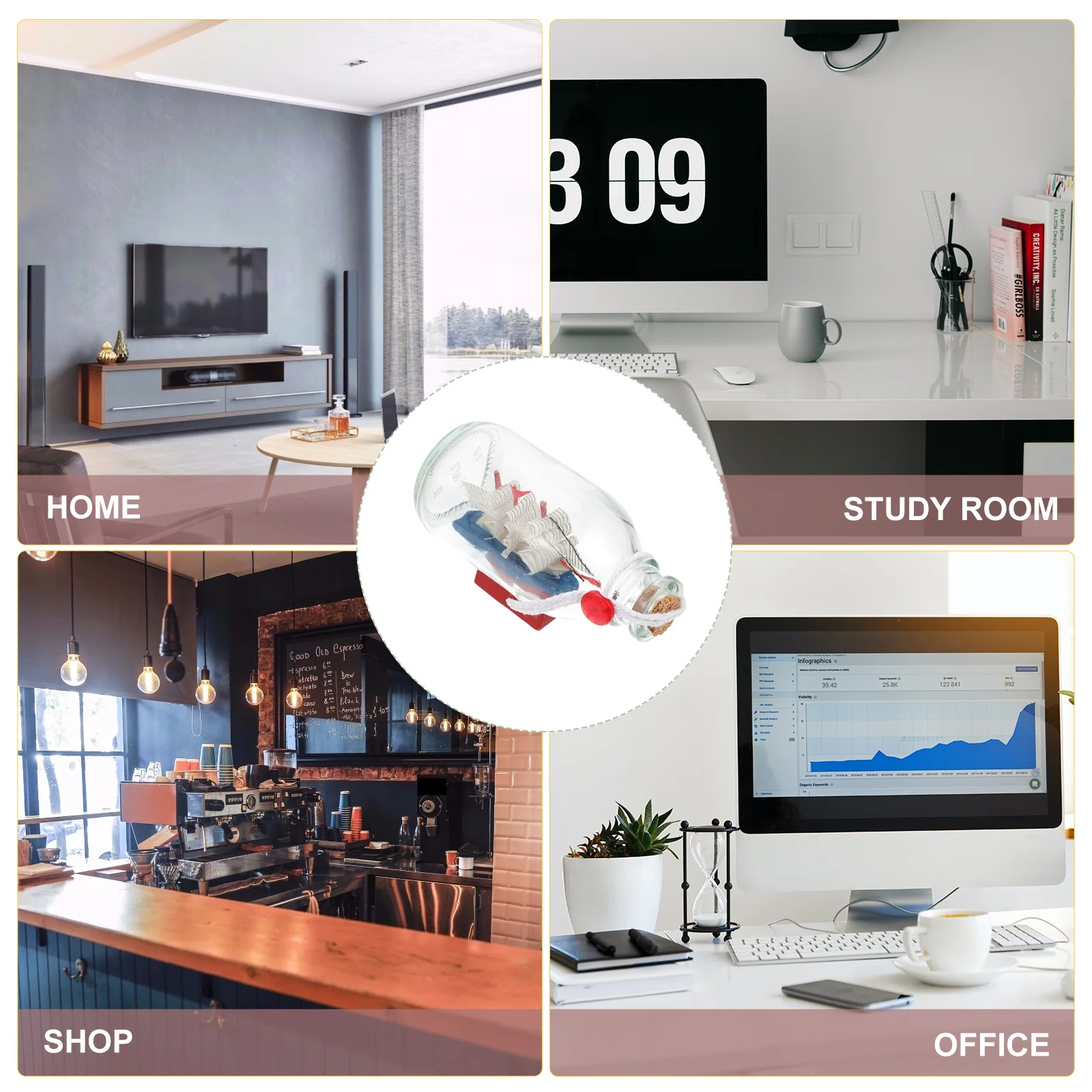 

2Pcs Drift Bottle Glass Ornament Smooth Decorative Craft Desktop Decor Home Decoration Tabletop Adornment Creative Artistic