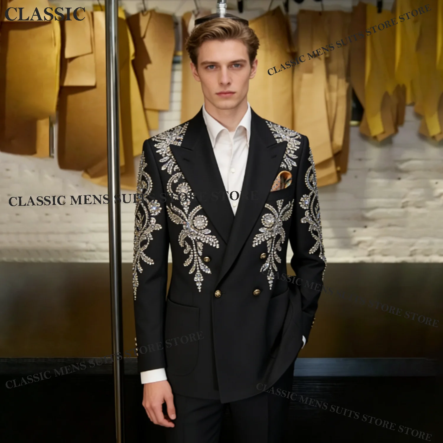 

Мужские костюмы из высококачественного кристаллического материала, 2 предмета, нарядные блестящие смокинги для свадьбы и вечеринок, приталенные, с пайетками, для мужчин
