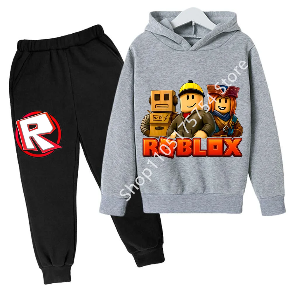 

Детский повседневный комплект с капюшоном Roblox, модная одежда с аниме-графикой для мальчиков и девочек, весна-осень, 2 предмета