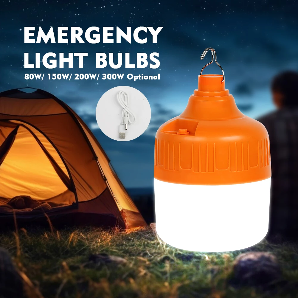 Portable Lantern Bulb Camping Light Outdoor LED Bulb USB Rechargeable 150/200/300W High Power Emergency Light Bulb Night Light