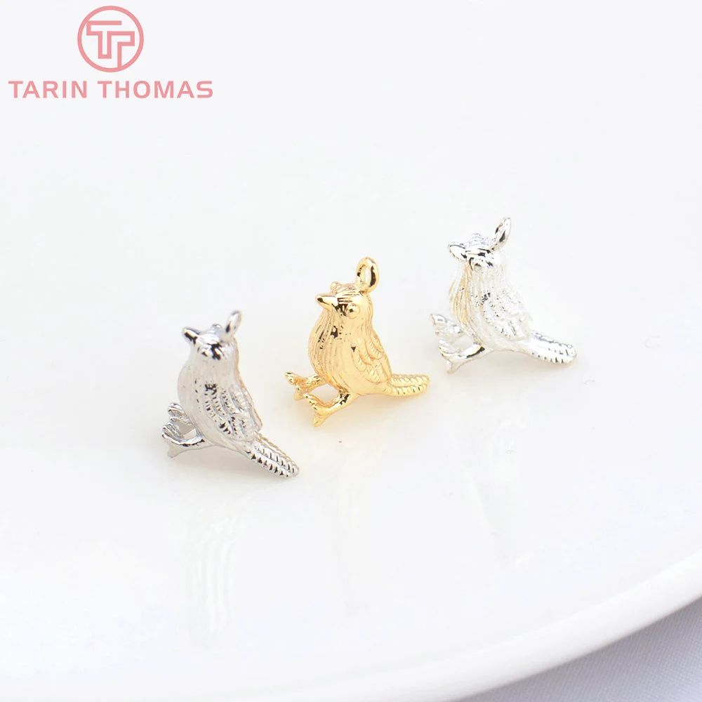 (1536) 6PCS 9x13MM Hole 1MM 24K Gold Color Brass Birds Charms Pendants High Quality Diy Jewelry Accessories Wholesale