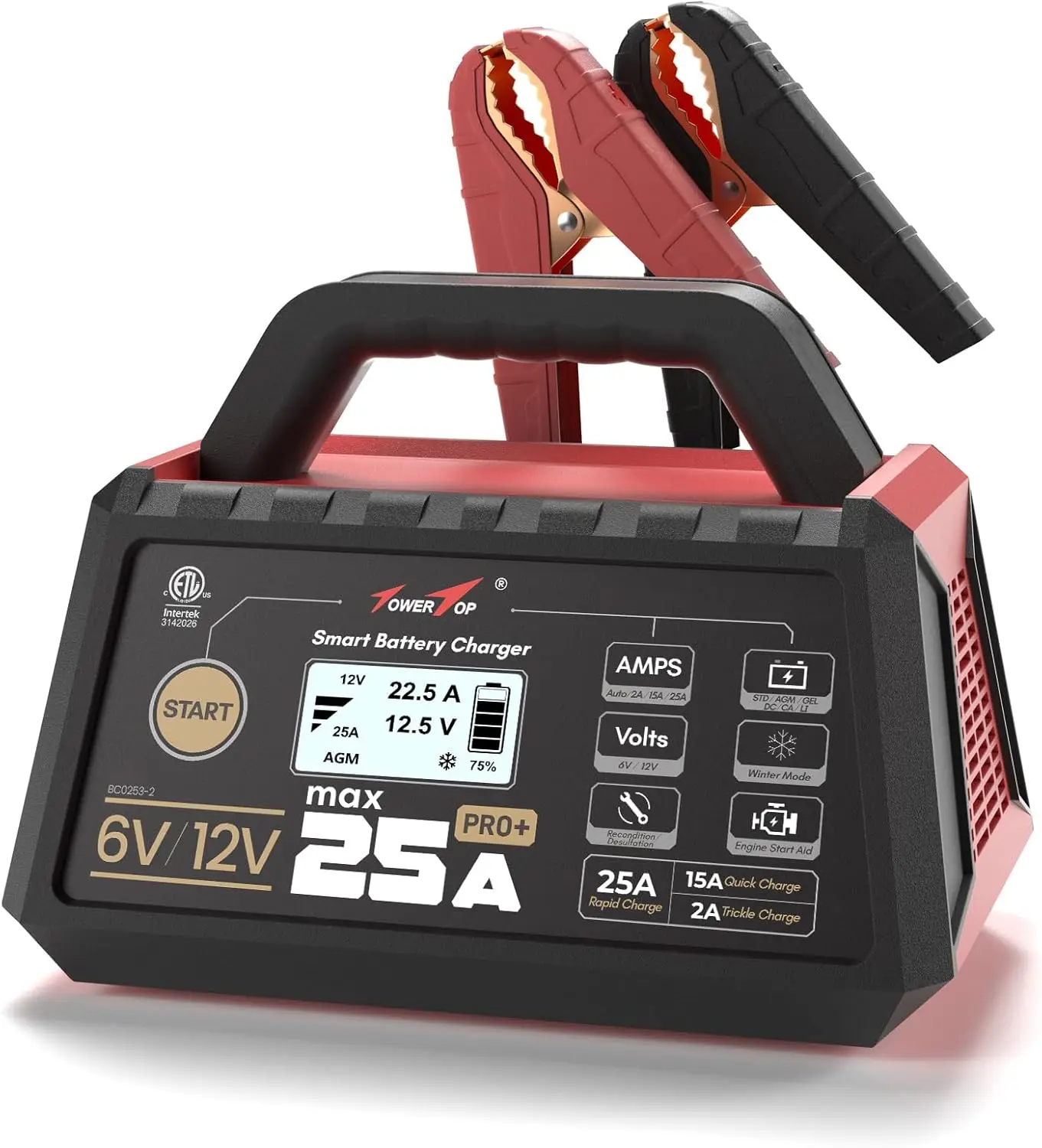 

25A Pro+ Smart Battery Charger, 6V/12V Auto Maintainer with Engine Start & Repair for All Batteries