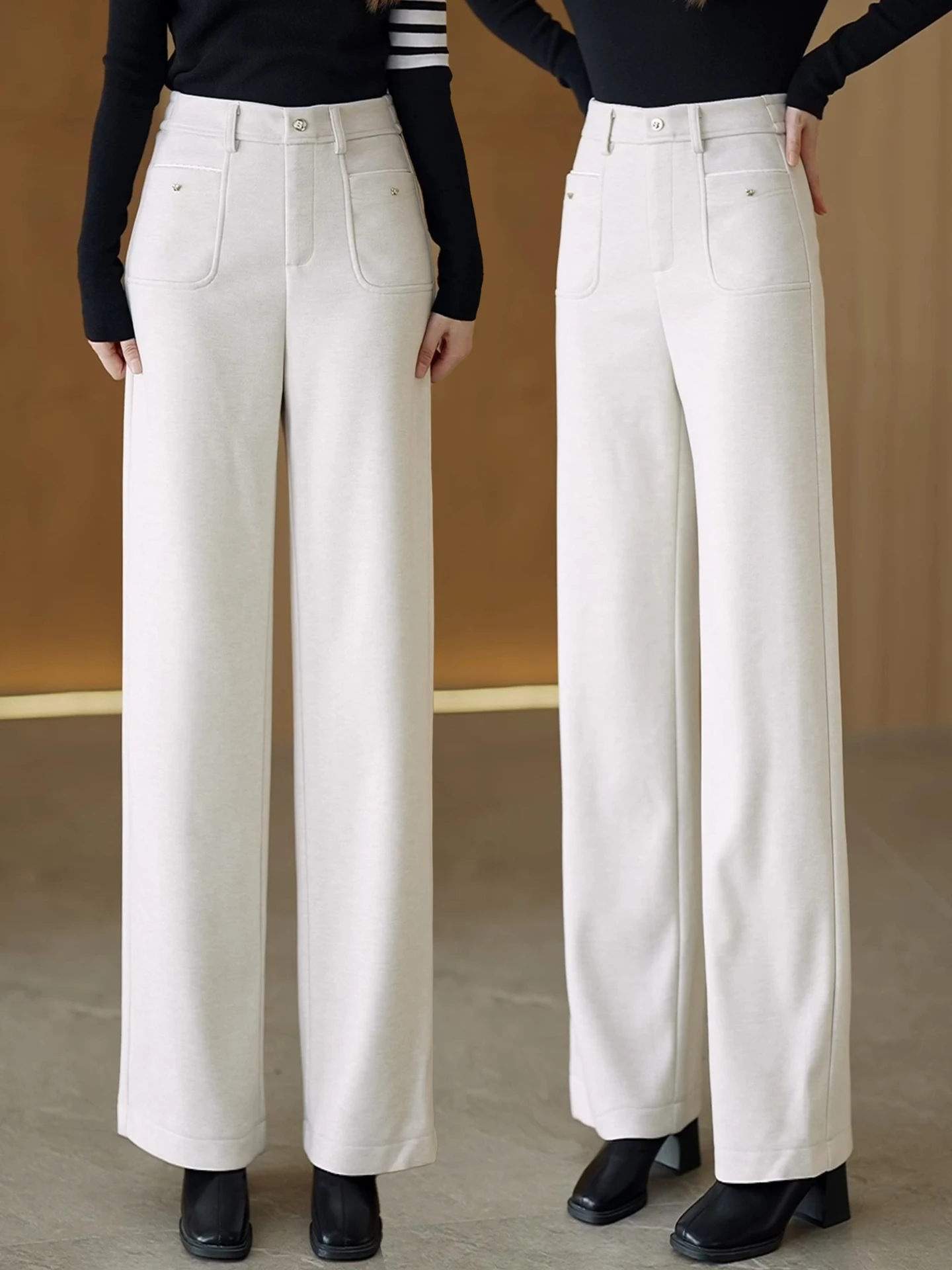 

Брюки с высокой талией на флисовой подкладке, широкие прямые брюки-палаццо для женщин, осенне-зимняя новинка, свободные струящиеся брюки