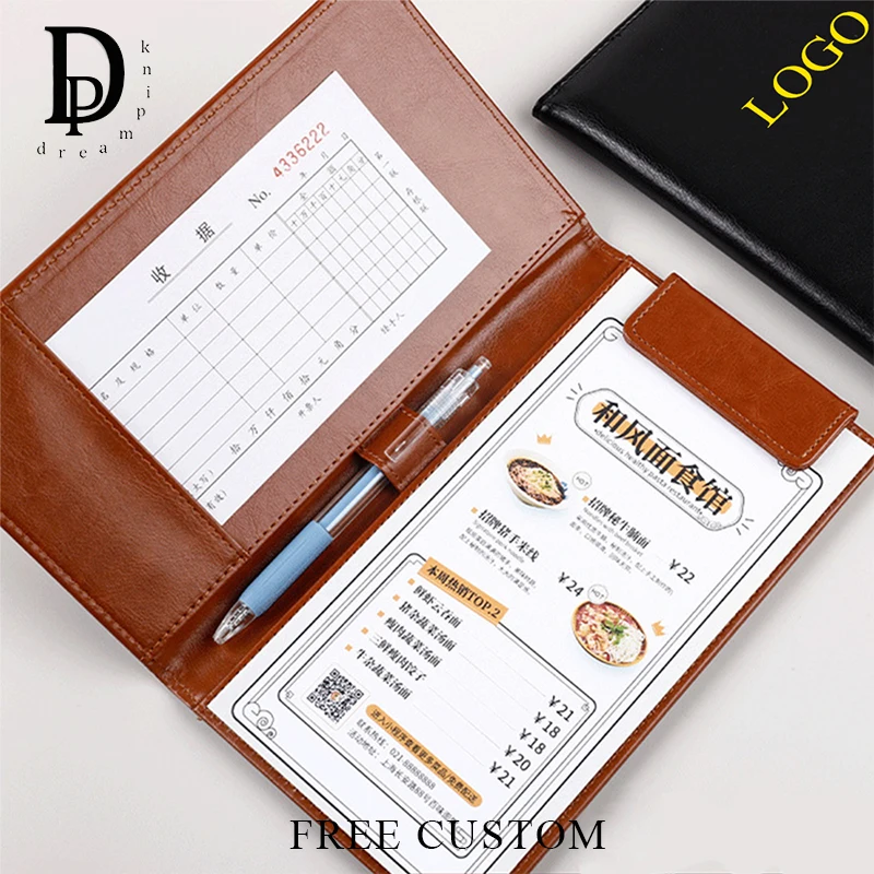 

Custom Restaurant Logo Menu Folder PU Leather Hotel Bill Receipt Holder Card Holder Check Presenters Printing Name Writing Board