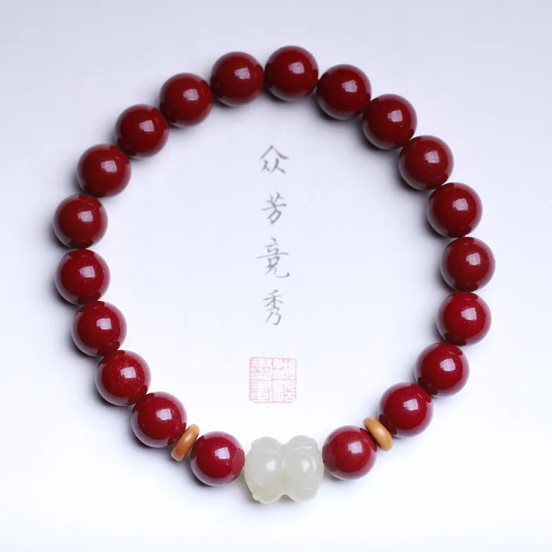 Bracelet with Hetian Jade Twin Lotuses Coconut Spacer Accessories Fashion Simple Male and Female Styles Hand Jewe