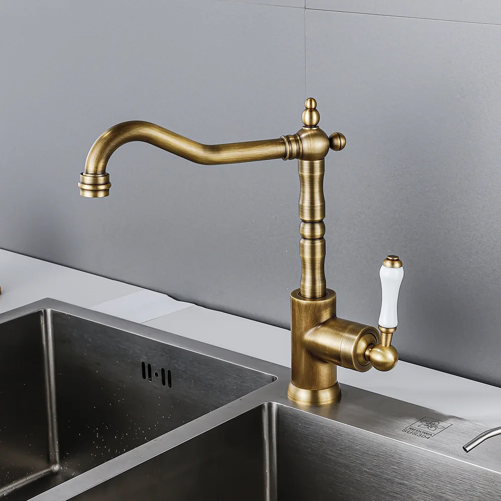 Solid Brass French Vintage Faucet European Classical Gold Faucet Black kitchen faucet vegetable basin Hot Cold Mixer Tap