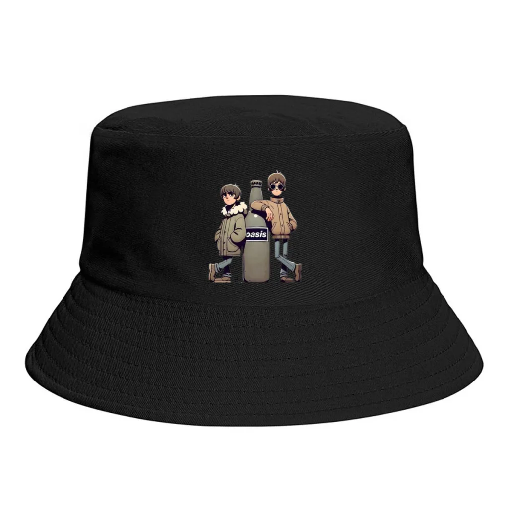 Oasis Gallagher Brothers and a Bottle UnisexPersonality Bucket Hats Fishermen Caps Outdoor Casual Cap Sunscreen Hat