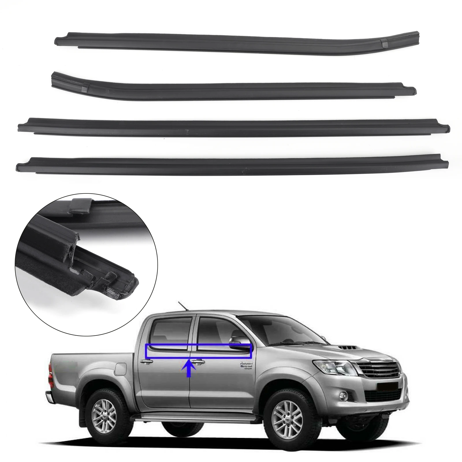 Artudatech Rubber Door Weatherstrip TGN16 Toyota Seal Glass BS4 For GGN25 RH+LH 05-15 Hilux Car Accessories