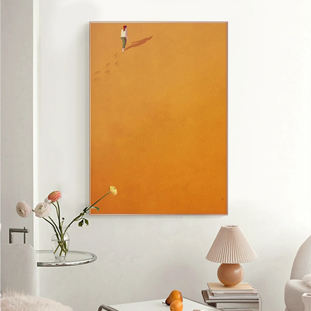 Abstract Creative Alone Girl Wall Art Poster Prints Minimalist Colorful Style Canvas Painting Picture for Living Room Home Decor