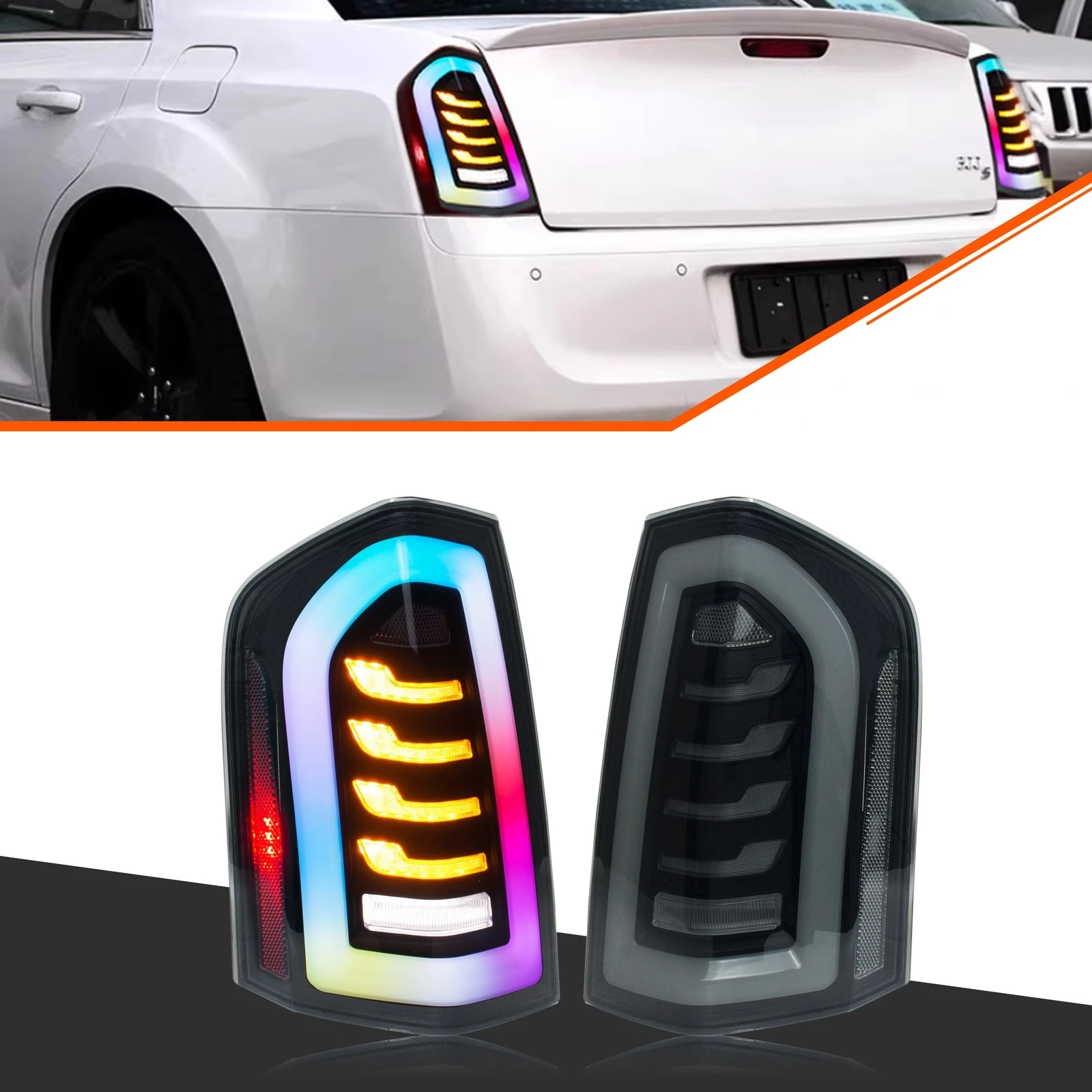 LED RGB Tail Lights for Chrysler 300 300C 300S 2011-2014 Color Change Sequential Blinker Rear Lamps Assembly [Not fit 2015+]