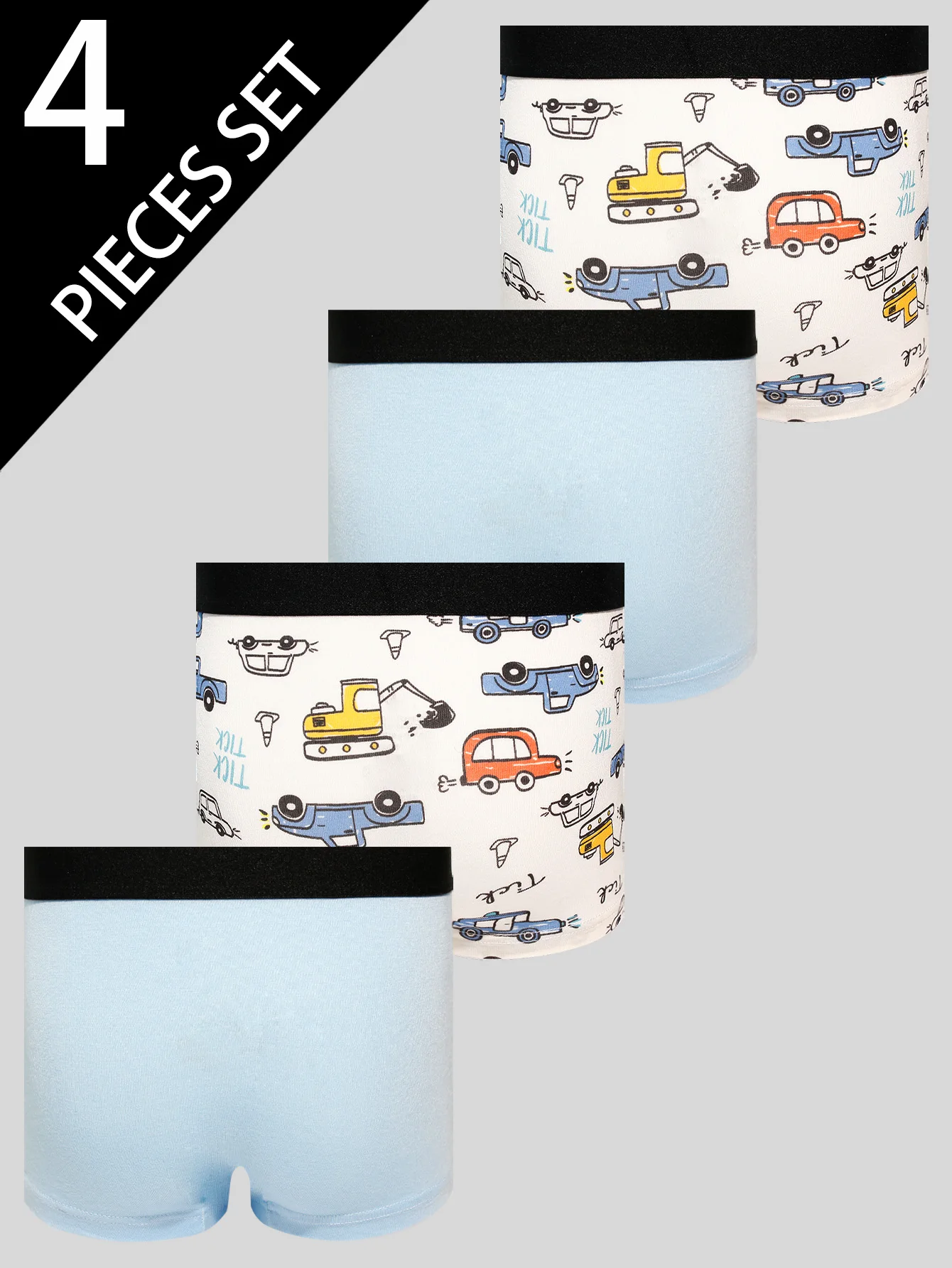 4-Pack Cute Vehicle Pattern Underwear for Boys 4-7 Years Old Flat-Bottom Boxer Shorts Boys' Briefs Comfortable Innerwear