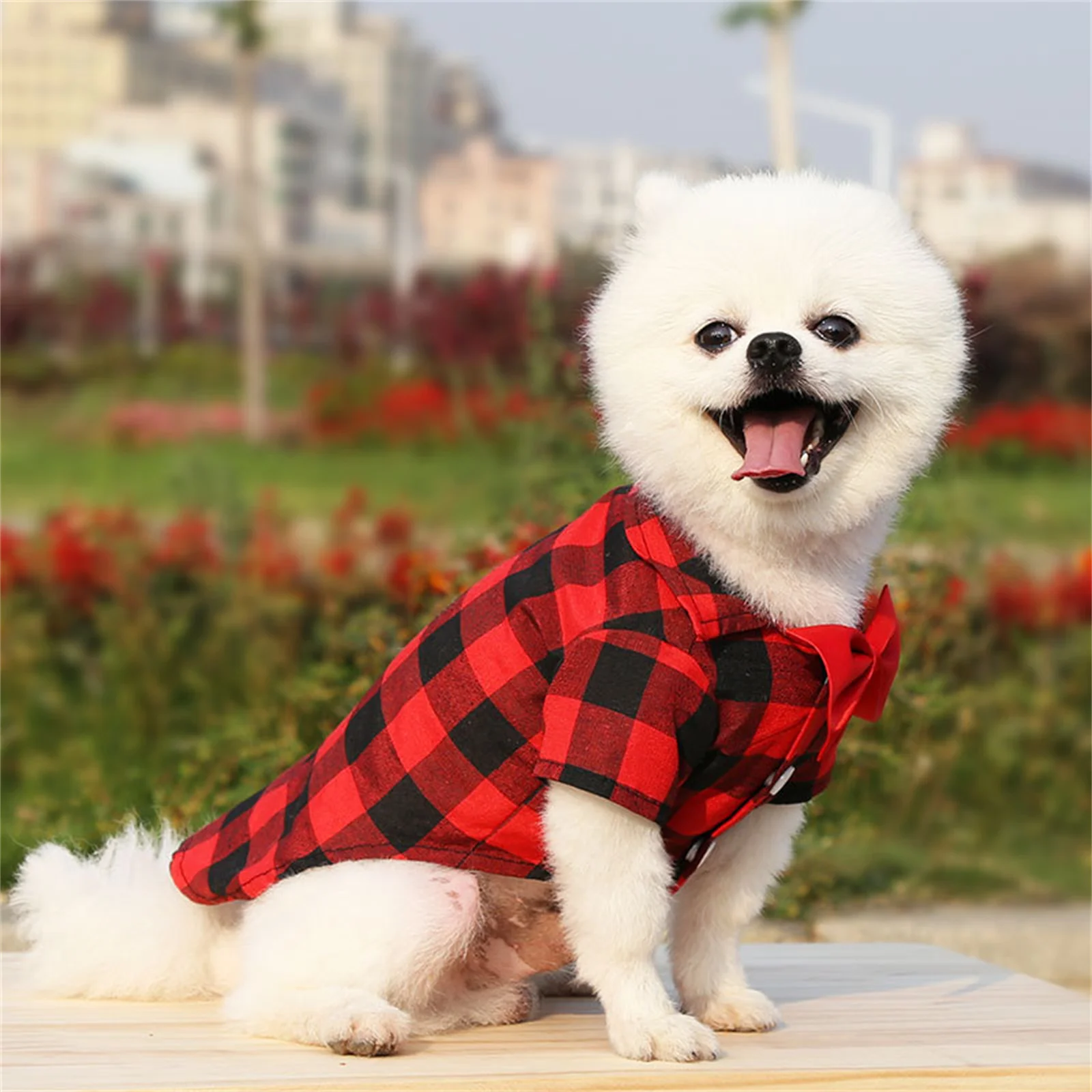 Dog Shirt Four Seasons Casual All-Match Plaid Shirt Pet Christmas New Year Party Atmosphere Photography Matching Shirts with Bow