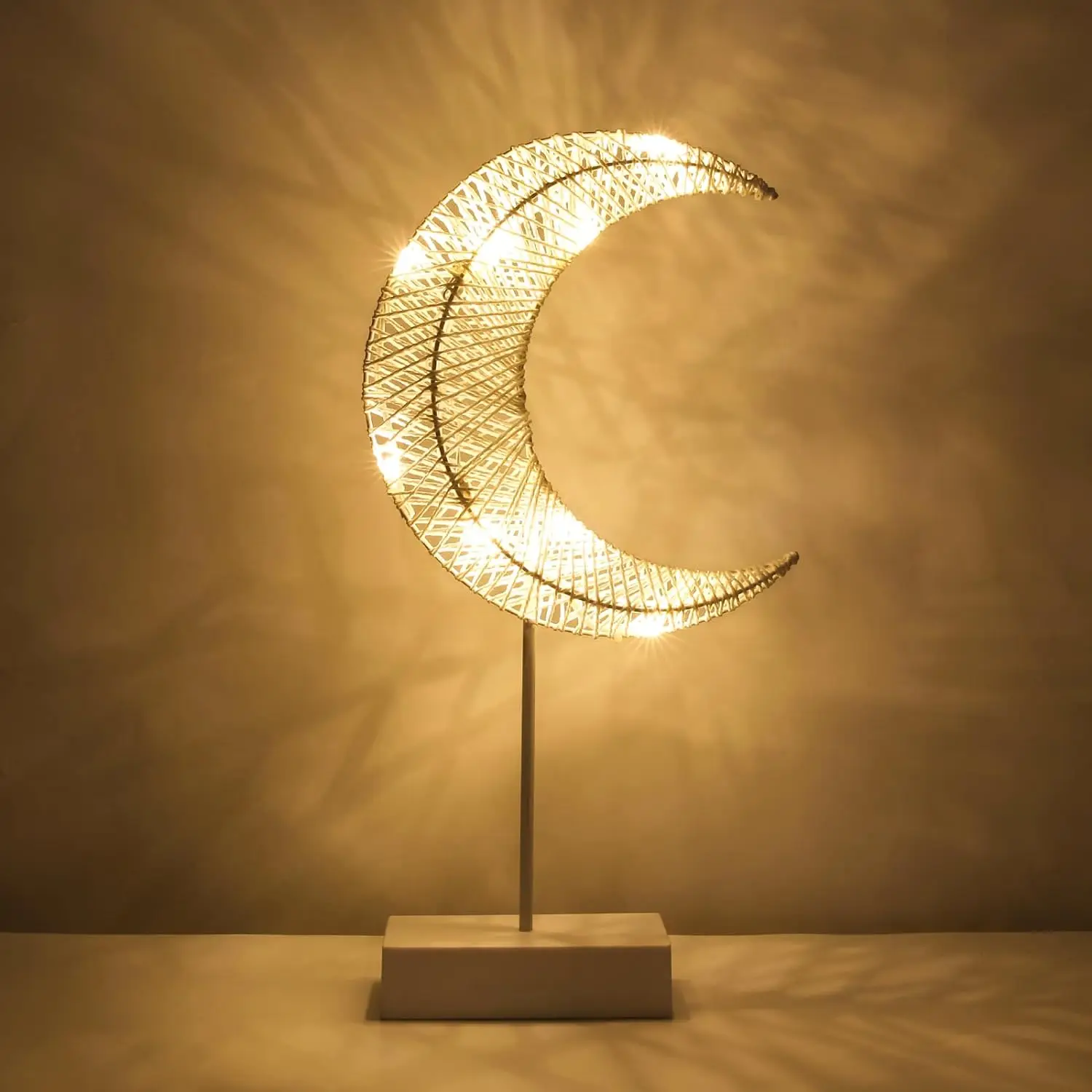 Battery Powered Star Moon Shaped Lamp, Bright LED Light Wrapped Iron Frame Christmas Family Bedroom Romantic Bedside Table Light view 4