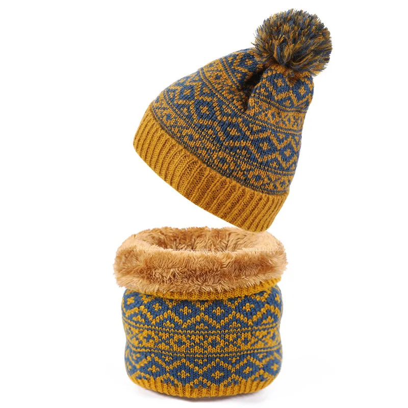 Autumn and winter windproof scarf hats, gloves, knitted hats, neck covers, warm sets, snowflake furball hats