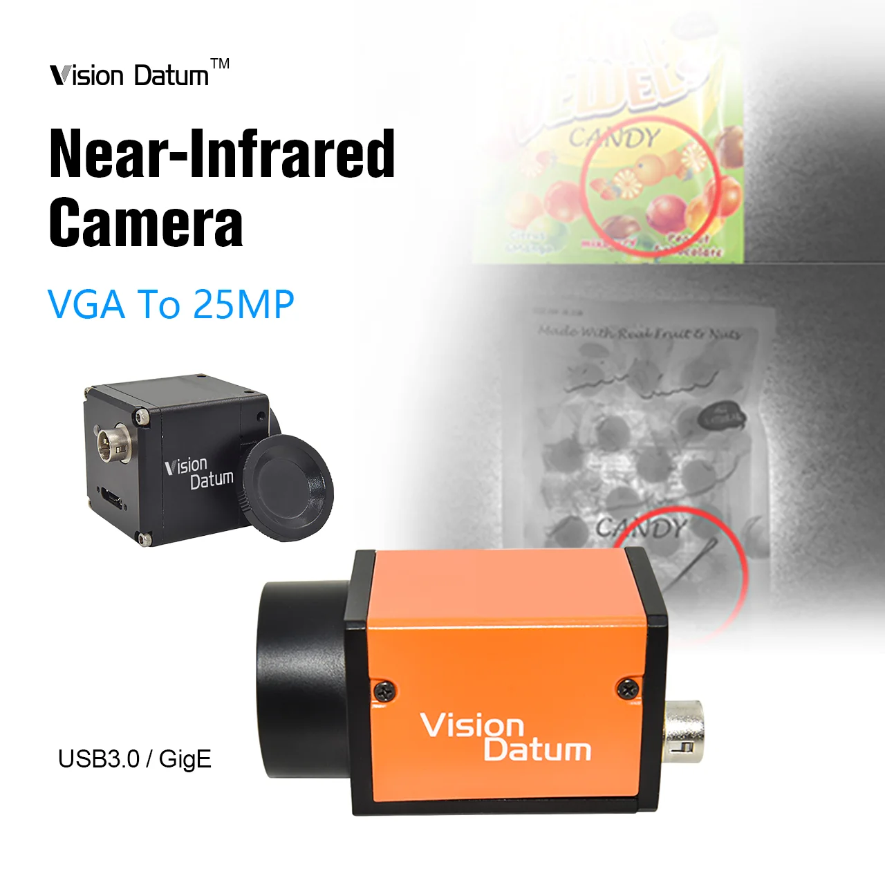 Cámara Nir infrarroja espectral GigE Vision 300-1100nm de buena calidad 1,3 MP-25MP para detección de semiconductores