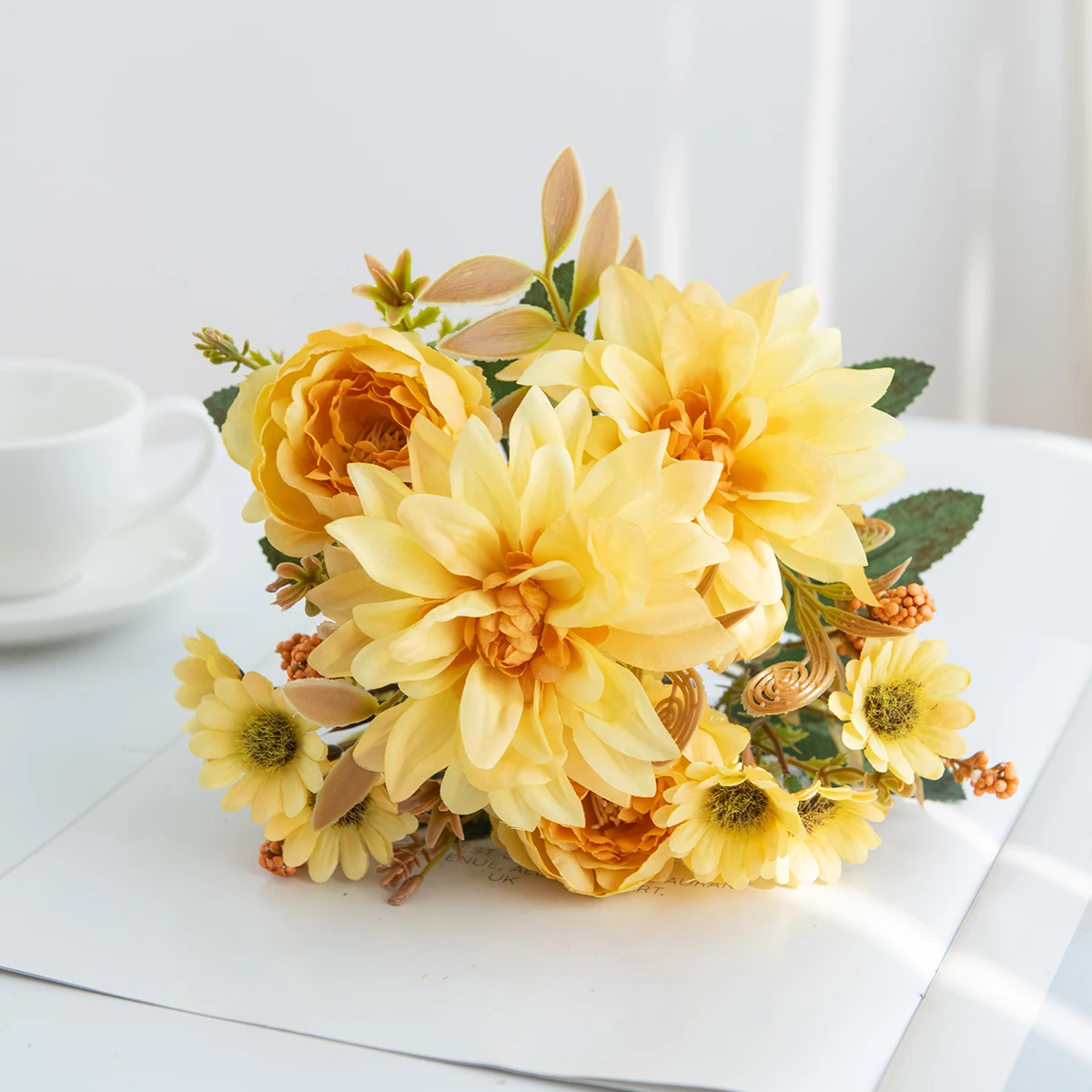 Künstliche Blumen Seiden-Dahlie Rose Festival Heim Zimmer Esstisch Garten Bogen Hochzeit Brautstrauß Handgemachtes DIY Geschenk Dekoration – Detail 4